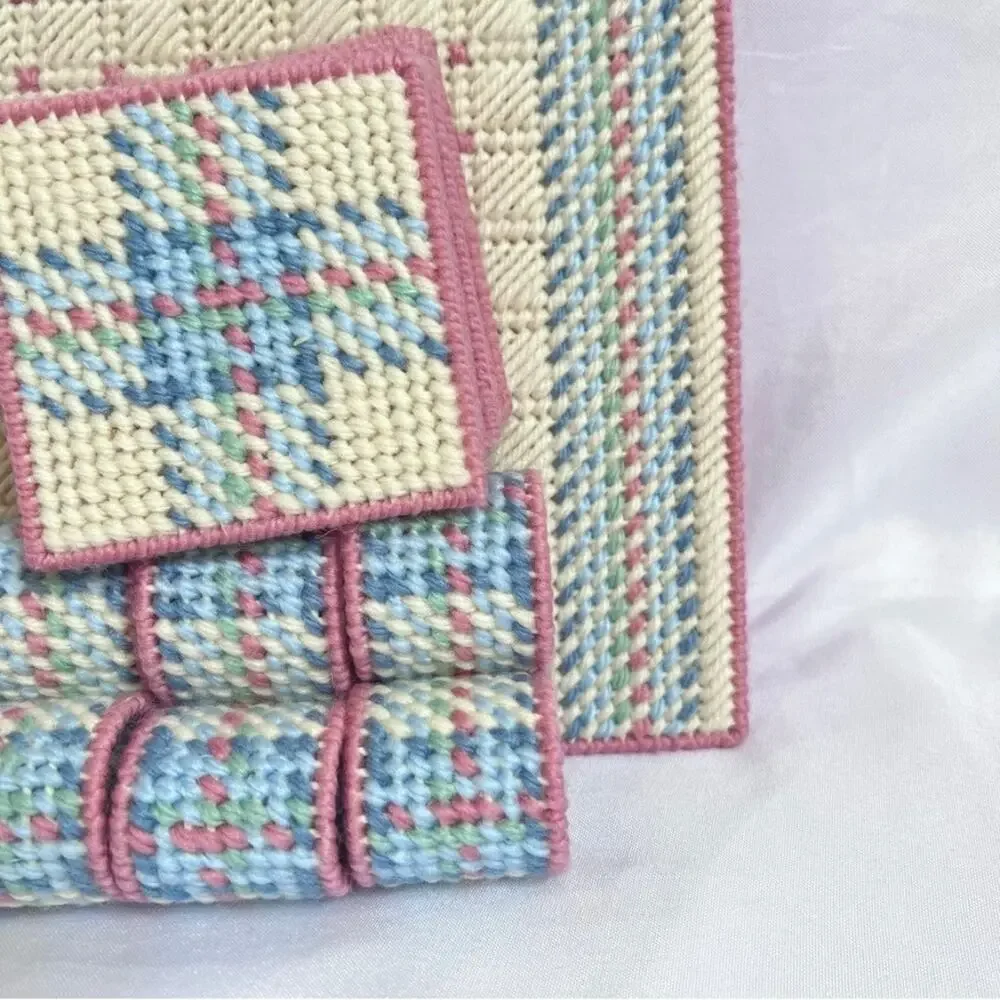 NEEDLEPOINT Vintage 26pc Placemats Coasters & Napkin Rings Set Table Setting